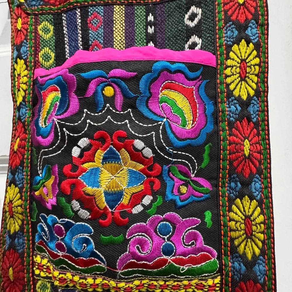 Source Unknown Multicolor Bohemian embroidered textile wall hanging 3 pockets